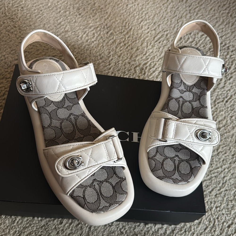 Coach Cream and Gray Quilted Sandals - Picture 4 of 5
